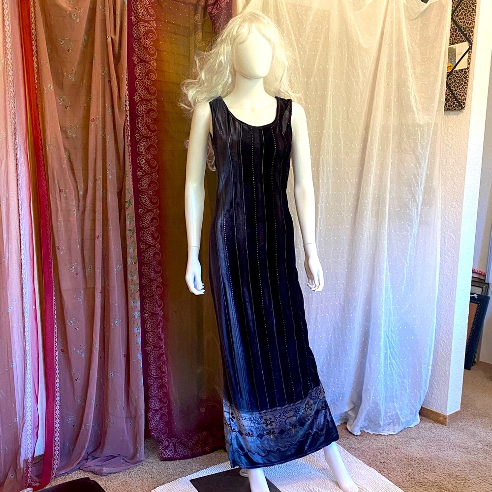 Beautiful slate blue maxi gown by Faust Paris